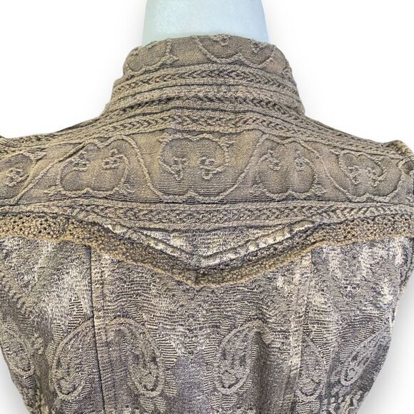 Vintage Flashback Vest Metallic Brown Floral Detail Lace Embroidered High Neck - Picture 7 of 12